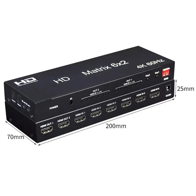 Alt view image 2 of 5 - EU Plug,4K 6x2 60Hz Matrix Switch for HDM6 in 2 out Switch Splitter with Optical R/L Audio Extractor Video for HDMI-compatible Converter