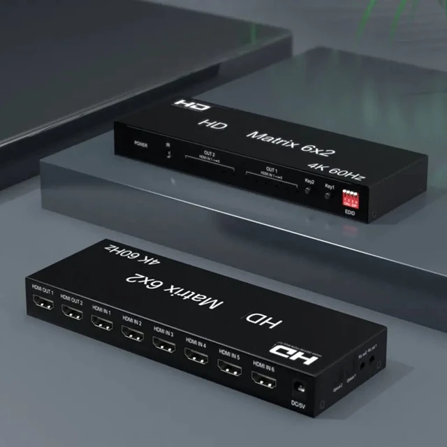 Alt view image 3 of 5 - EU Plug,4K 6x2 60Hz Matrix Switch for HDM6 in 2 out Switch Splitter with Optical R/L Audio Extractor Video for HDMI-compatible Converter