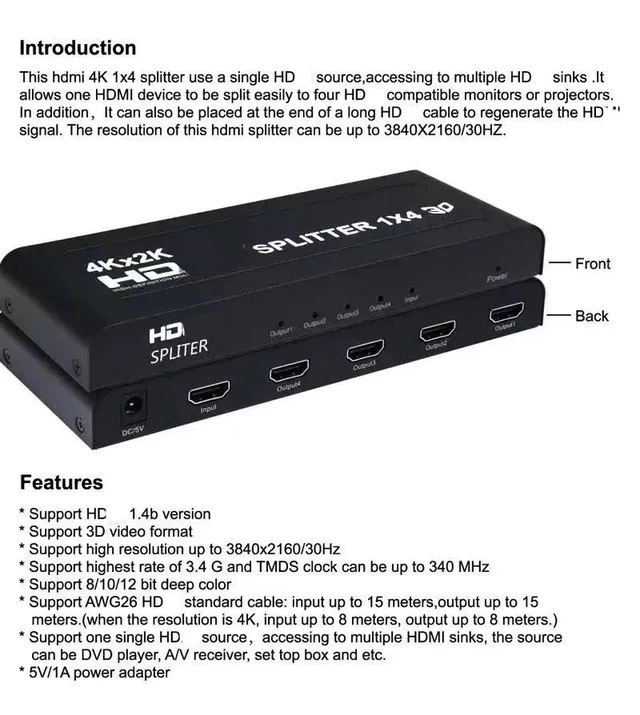 Alt view image 2 of 5 - 4K 60 2X4 3D,1x2 1x4 2x4 4K 60hz 2.0 Switch for HDMI Splitter 3D Video Converter for PS3 PS4 PS5 DVD Laptop PC To 2 3 4 TV Monitor