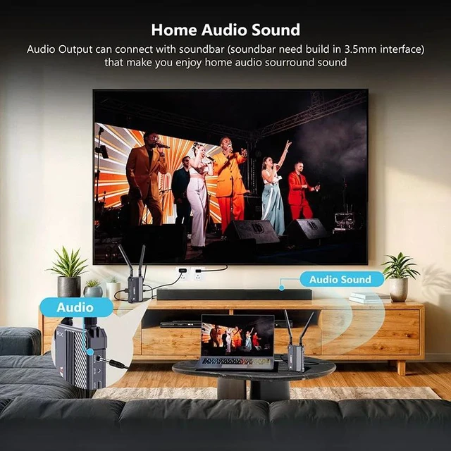 Alt view image 2 of 5 - 1TX and 1RX,4K Wireless Extender Kit for HDMI Video 350m Transmitter Receiver 2.4/5G Extender for Laptop PS4/5 Camera,DSLR to Projector TV