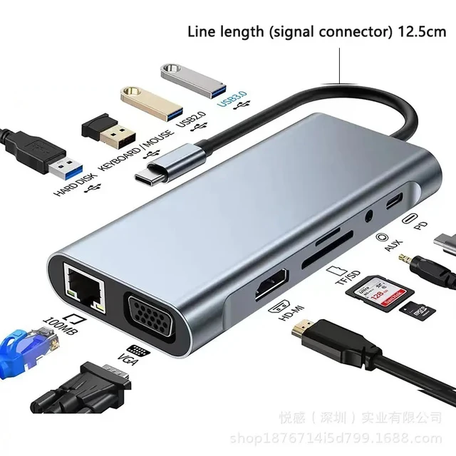 Alt view image 3 of 5 - ,11 In 1 Type C USB-C HUB Splitter To 4K Thunderbolt 3 Docking Station Laptop Adapter PD 87W HDMI-compat Splitter for MacBook Pro