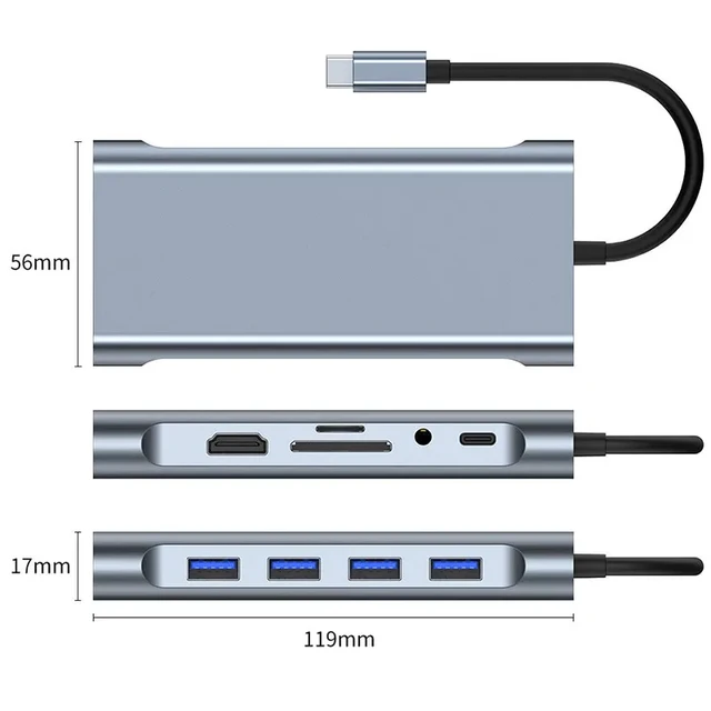 Alt view image 4 of 5 - ,11 In 1 Type C USB-C HUB Splitter To 4K Thunderbolt 3 Docking Station Laptop Adapter PD 87W HDMI-compat Splitter for MacBook Pro