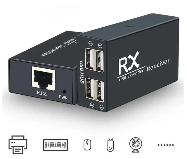 Main image of EU Plug,4 Port USB 120M Extender USB 2.0 Hub Over Cat 6E/6 Ethernet UTP Extension POC RJ45 Cable Metal Transmitter and Receiver
