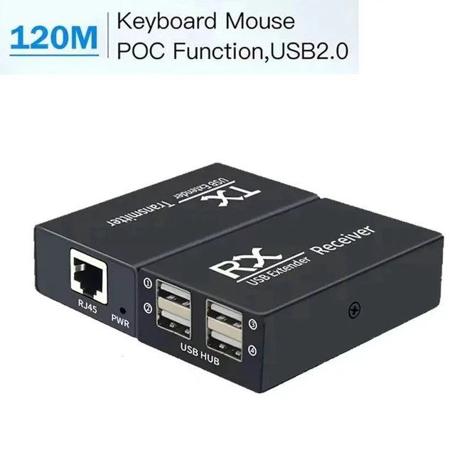 Alt view image 2 of 5 - EU Plug,4 Port USB 120M Extender USB 2.0 Hub Over Cat 6E/6 Ethernet UTP Extension POC RJ45 Cable Metal Transmitter and Receiver