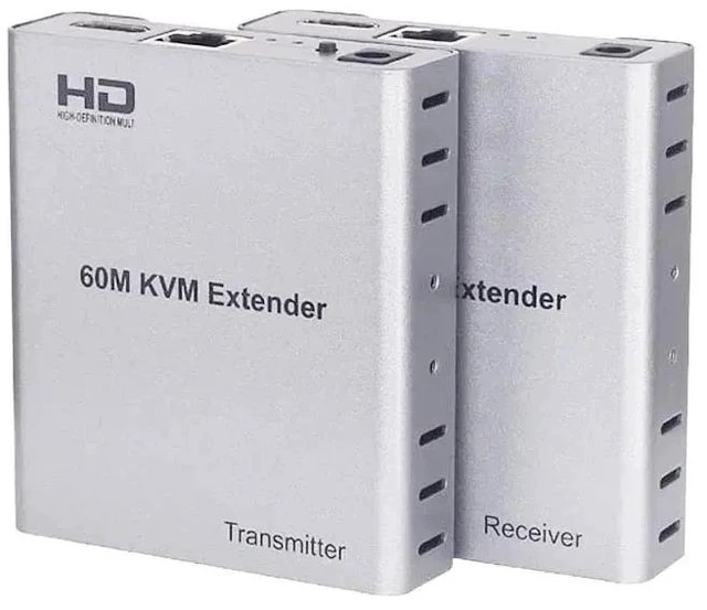 Main image of UK plug,60M KVM Extender for HDMI Over Ethernet Cat5e/6 Cable 1080P USB Extender with IR Audio Support Mouse Keyboard for PC DVR