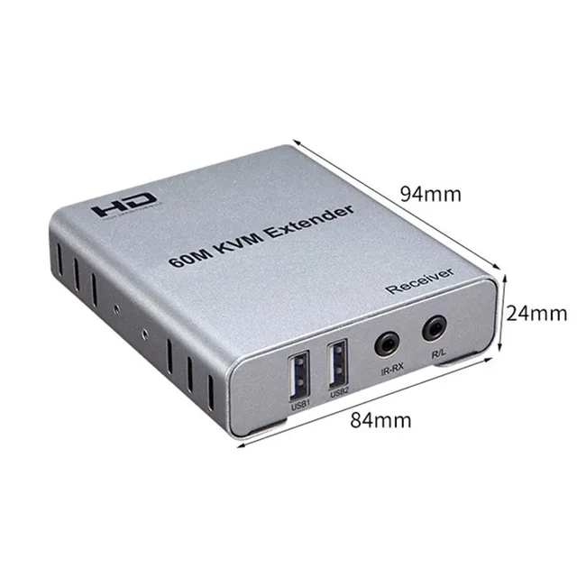 Alt view image 3 of 5 - UK plug,60M KVM Extender for HDMI Over Ethernet Cat5e/6 Cable 1080P USB Extender with IR Audio Support Mouse Keyboard for PC DVR