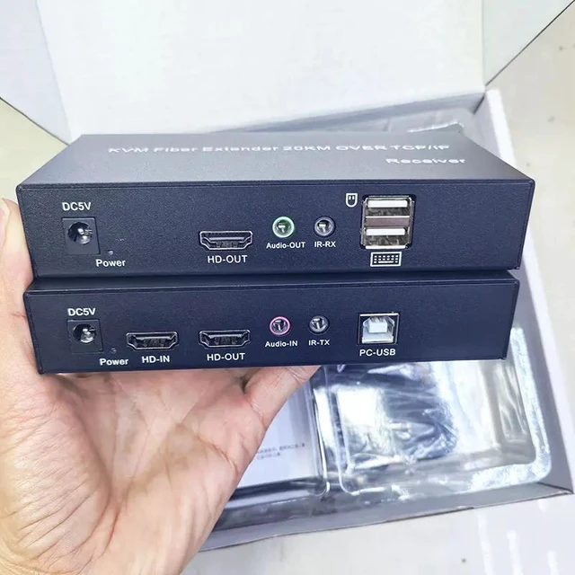 Alt view image 2 of 5 - 1 set,20Km KVM Fiber Optic USB Extender Video Transmitter Receiver Over SC Fiber Cable for HDMI Switch For Mouse Keyboard PC