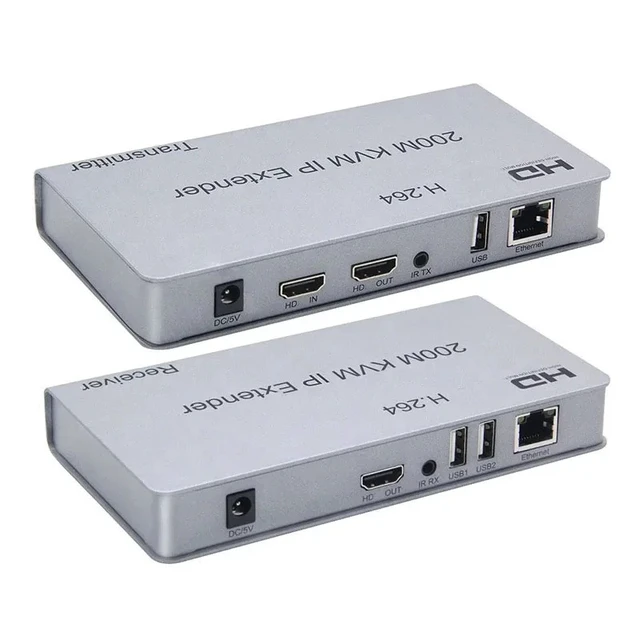 Alt view image 4 of 5 - EU Plug,200M KVM Extender for HDMI Over IP RJ45 Ethernet Cat5e/6 Cable USB Extender via Network Switch Support USB Mouse Keyboar