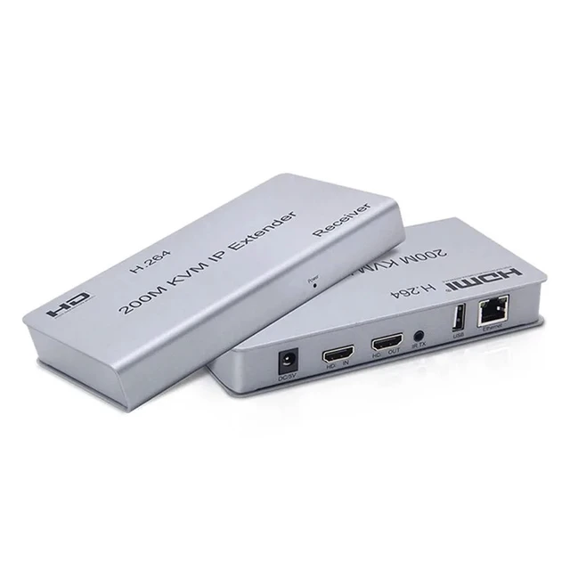 Alt view image 2 of 5 - EU Plug,200M KVM Extender for HDMI Over IP RJ45 Ethernet Cat5e/6 Cable USB Extender via Network Switch Support USB Mouse Keyboar