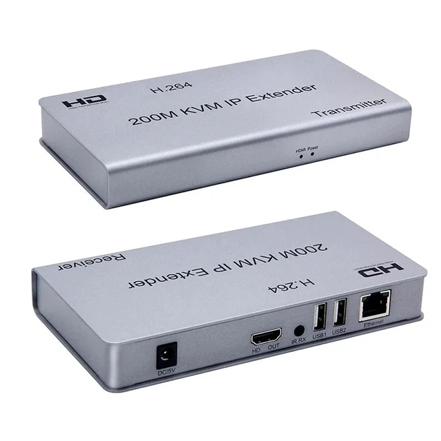 Alt view image 3 of 5 - EU Plug,200M KVM Extender for HDMI Over IP RJ45 Ethernet Cat5e/6 Cable USB Extender via Network Switch Support USB Mouse Keyboar