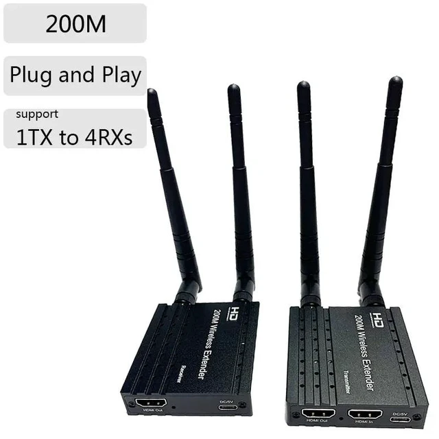 Main image of 1TX and 4RXS,200M Wireless Extender for HDMI Transmitter 1080P Video Extender support 1 TX to 2/3/4 RX Display for NVR Laptop PC