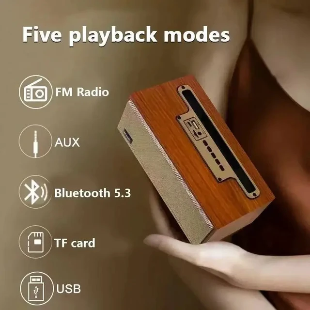 Alt view image 2 of 5 - ,Wireless XM-505 Retro Wooden Bluetooth Home Subwoofer Portable FM Radio Mobile Phone Stand Speaker