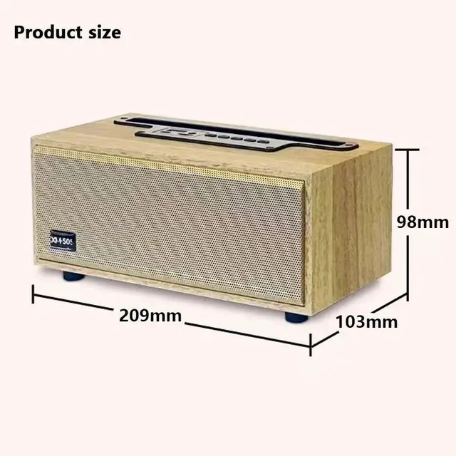 Alt view image 4 of 5 - ,Wireless XM-505 Retro Wooden Bluetooth Home Subwoofer Portable FM Radio Mobile Phone Stand Speaker