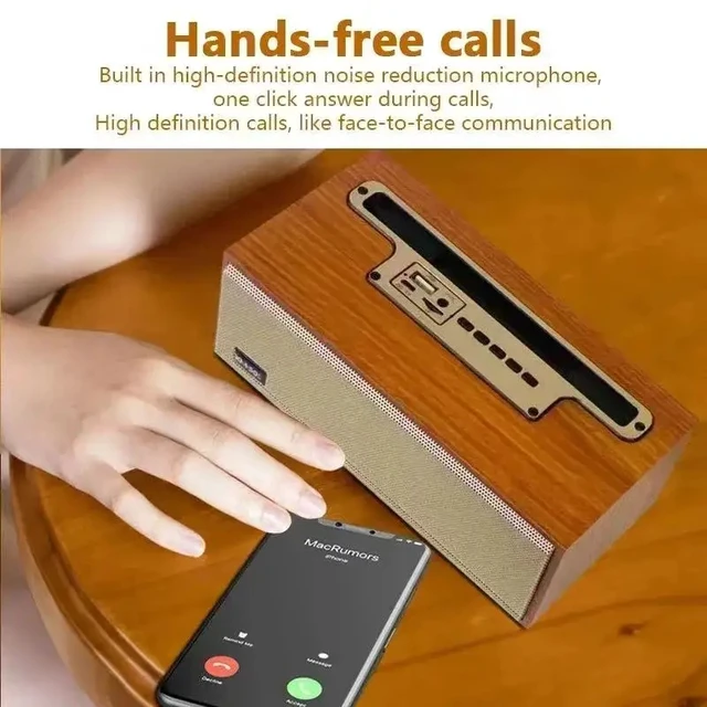 Alt view image 3 of 5 - ,Wireless XM-505 Retro Wooden Bluetooth Home Subwoofer Portable FM Radio Mobile Phone Stand Speaker
