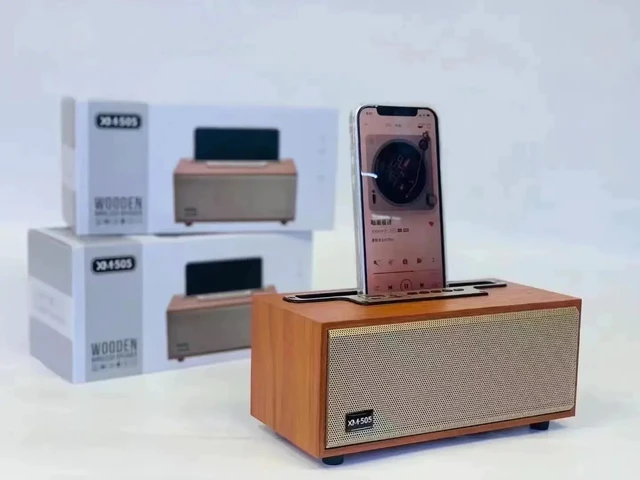 Alt view image 5 of 5 - ,Wireless XM-505 Retro Wooden Bluetooth Home Subwoofer Portable FM Radio Mobile Phone Stand Speaker