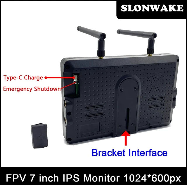 Alt view image 5 of 5 - monitor antenna 2,5.8G 56CH 7" FPV Color 1024*600 FPV Monitor Video Screen 7 Inch for FPV RC Multicopter Frame Wireless Composite Video Camera