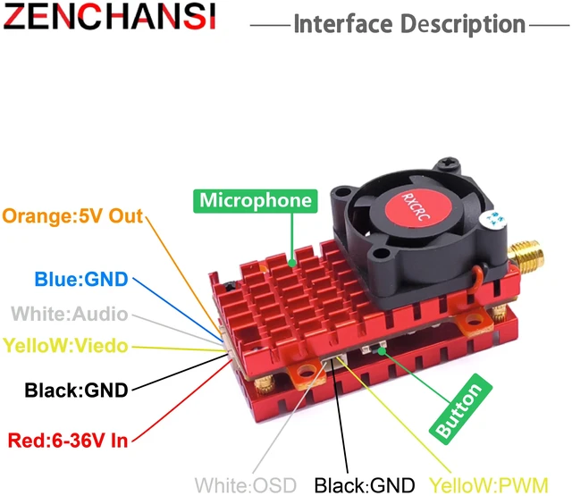 Alt view image 2 of 5 - fpv transmitter,Over 20Km Range 5.8Ghz 2W FPV Wireless Transmitter Video AV Audio Sender Built-in Microphone Heat Sink use for long distance