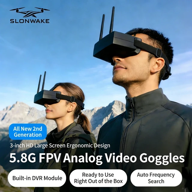 Alt view image 3 of 5 - FPV Goggles,SLONWAKE FPV Goggles 3 Inch 5.8G 56CH Analog Version HD Glasses Video Headset Dual Antenna with DVR Module Ultra-Low Latency