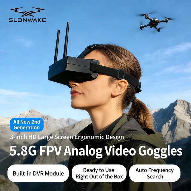 Alt view image 2 of 5 - FPV Goggles,SLONWAKE FPV Goggles 3 Inch 5.8G 56CH Analog Version HD Glasses Video Headset Dual Antenna with DVR Module Ultra-Low Latency