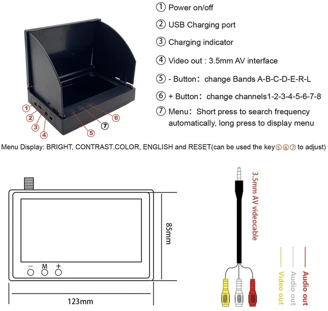Alt view image 4 of 5 - 4.3inch monitor,FPV 5.8G 48CH 4.3 Inch Receiver Monitor Auto Search With OSD Build-in Battery w/ Hood Shade LCD 480x272 Pixels16:9 NTSC / PAL