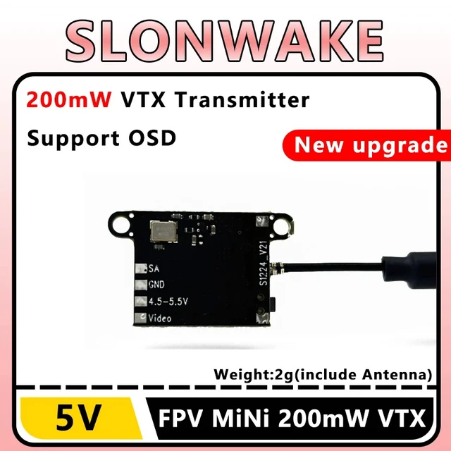 Alt view image 5 of 6 - VTX Camera 2,SLONWAKE 5.8G 48CH 200mW Adjustable VTX Video Transmitter and mini fpv camera cmos 1200TVL support tbs for Racing Micro Drones