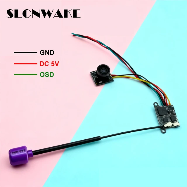 Alt view image 3 of 6 - VTX Camera 2,SLONWAKE 5.8G 48CH 200mW Adjustable VTX Video Transmitter and mini fpv camera cmos 1200TVL support tbs for Racing Micro Drones