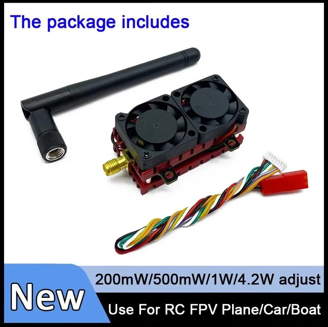 Main image of 4.2W transmitter,SLONWAKE 5.8G VTX Video Transmitter 200mW/500mW/1000mW/4200mW adjustable VTX 2-6S build in two cooling fans use for RC Parts