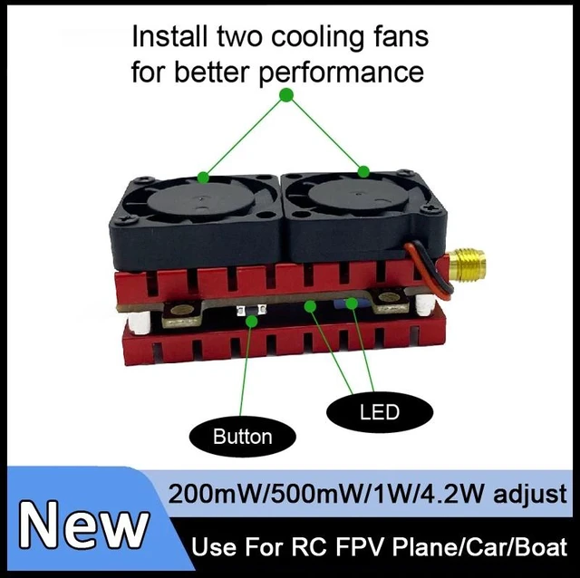 Alt view image 2 of 5 - 4.2W transmitter,SLONWAKE 5.8G VTX Video Transmitter 200mW/500mW/1000mW/4200mW adjustable VTX 2-6S build in two cooling fans use for RC Parts