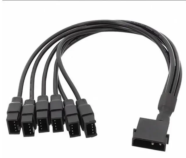 Main image of Black Sleeved 30cm Cooler Cooling Fan Splitter Power Cable 12V 4-Pin To 6 Port 3Pin/4Pin Connector for Molex IDE Computer PC DIY(1 in 5)