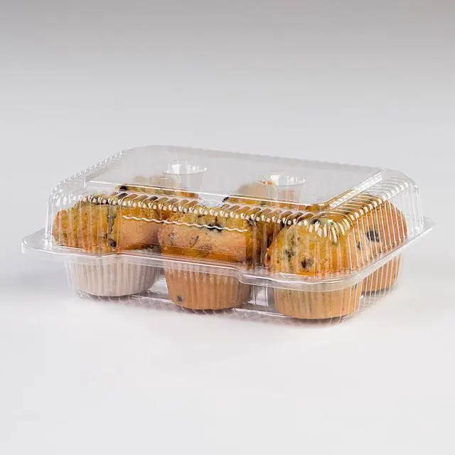 Main image of Detroit Forming LBH-6646 6 Compartment Clear OPS Plastic Hinged Cupcake Muffin Container, 9 x 3 x 3 | 350/Case