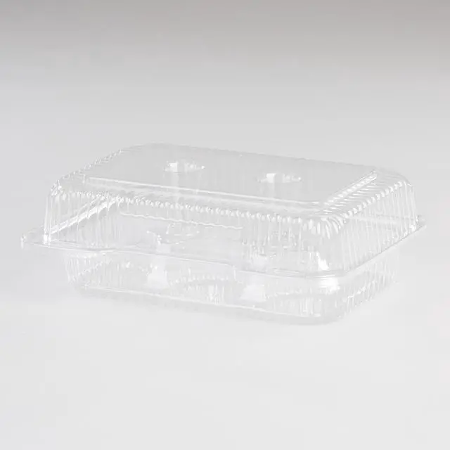 Alt view image 2 of 6 - Detroit Forming LBH-6646 6 Compartment Clear OPS Plastic Hinged Cupcake Muffin Container, 9 x 3 x 3 | 350/Case