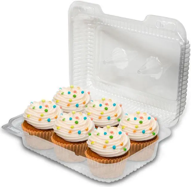 Alt view image 3 of 6 - Detroit Forming LBH-6646 6 Compartment Clear OPS Plastic Hinged Cupcake Muffin Container, 9 x 3 x 3 | 350/Case