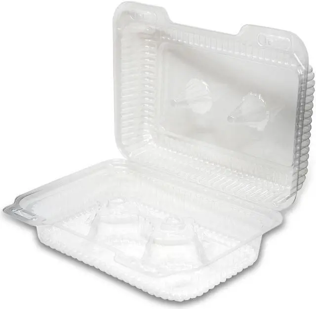Alt view image 6 of 6 - Detroit Forming LBH-6646 6 Compartment Clear OPS Plastic Hinged Cupcake Muffin Container, 9 x 3 x 3 | 350/Case