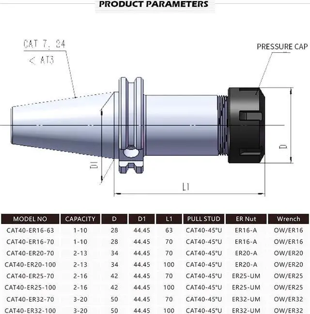 Alt view image 5 of 6 - US Stock 4pcs CAT40-ER32-70 2.76" Shank Collet Chuck CAT40 ER32 CNC Milling Tool Holders High Quality One Year Warranty