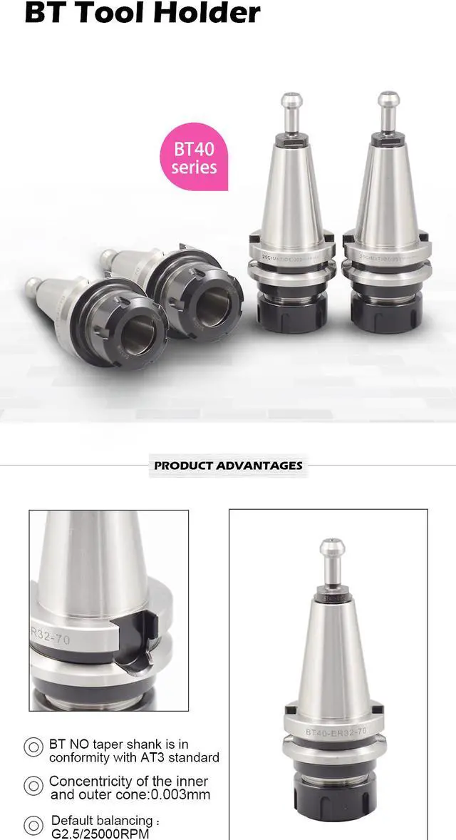 Alt view image 2 of 7 - 4Pcs BT40 ER32 70mm/2.76" Collet Chuck 25000RPM Tool Holder with Free Pull Studs for CNC Milling New High Quality One Year Warranty Fast Shipping