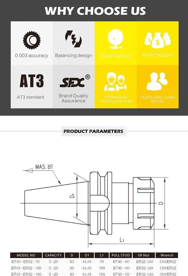 Alt view image 6 of 7 - 4Pcs BT40 ER32 70mm/2.76" Collet Chuck 25000RPM Tool Holder with Free Pull Studs for CNC Milling New High Quality One Year Warranty Fast Shipping