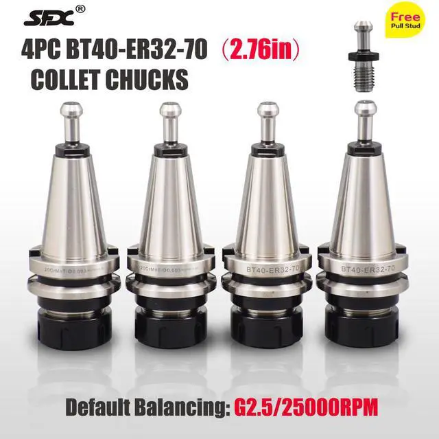 Main image of 4Pcs BT40 ER32 70mm/2.76" Collet Chuck 25000RPM Tool Holder with Free Pull Studs for CNC Milling New High Quality One Year Warranty Fast Shipping
