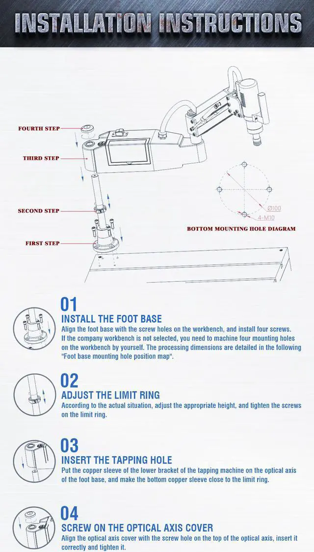 Alt view image 6 of 6 - USA Stock Universal 360° Electric High Speed Tapping Drilling Machine Flexible Arm M4-M24 Tapping with ISO Chuck Holder