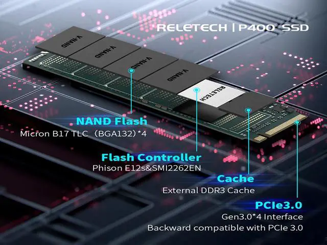 Alt view image 4 of 7 - Reletech P400 1TB M.2 PCIe 2280 Up to 3,500 MB/s NVMe M2 SSD DRIVE  Interface Internal Solid State Drive 3D-NAND Technology Gen3 x4 NVMe PC SSD Up to 3,500 MB/s