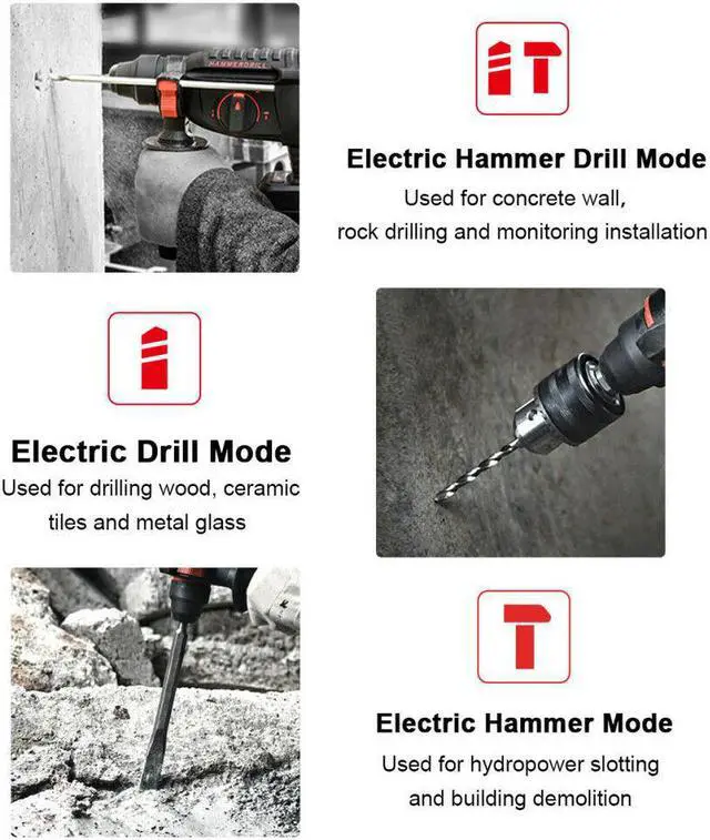 Alt view image 5 of 6 - 3/8"Cordless Rotary Hammer Drill SDS-Plus 1200W Electric Power w/ Battery  Bits