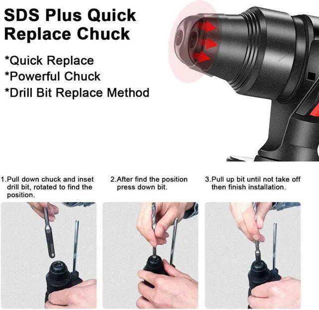 Alt view image 4 of 6 - 3/8"Cordless Rotary Hammer Drill SDS-Plus 1200W Electric Power w/ Battery  Bits
