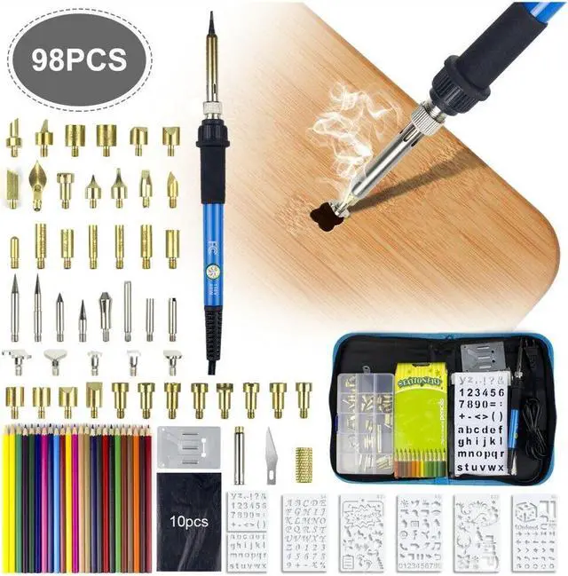 Main image of 98PCS Wood Burning Pyrography Pen Kit 110V 60W Soldering Iron Wood Craft Tool