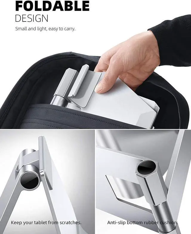 Alt view image 6 of 7 - Lamicall Adjustable Tablet Stand Holder - 360 Degree Rotating Tablet Mount, Desktop Tablet Dock, Compatible with iPad Pro 11 / 12.9, Mini, Air, Tabs, Kindle and 4.7" - 13" Tablet - Silver