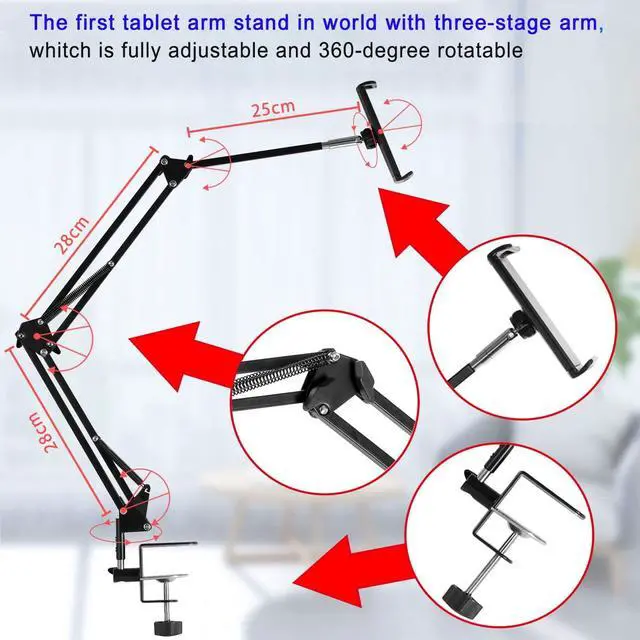 Alt view image 7 of 7 - Tablet Stand Adjustable Foldable Arm Stand for Bed Aluminum Universal Flexible Tablet Holder with 360 Degree Rotation Compatible with iPad/iPhoneX/iPad Pro/N-Switch or Other 4.5~12.9 Inches Devices