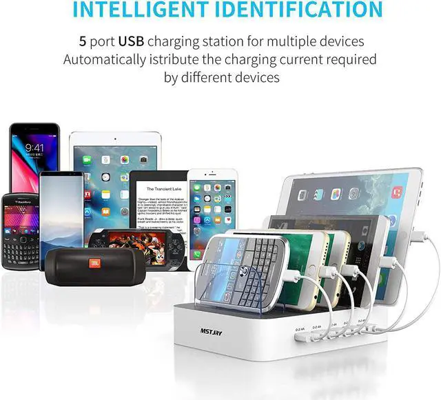 Alt view image 4 of 6 - MSTJRY Charging Station for Multiple Devices : 5 Port Multi USB-A Charger Stations Multi-Device Organizer Charging Dock Designed for iPhone iPad Cell Phone Tablets (7 Short Cables Included)
