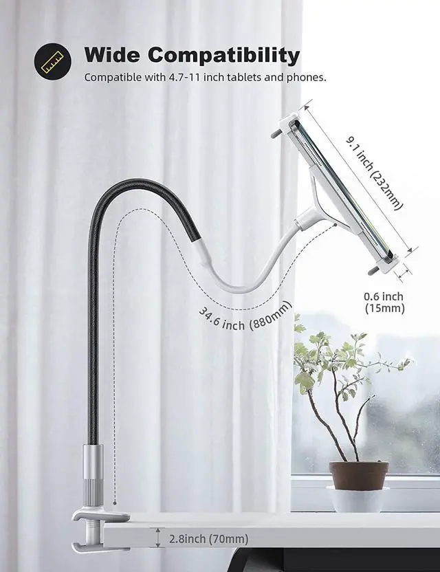 Alt view image 5 of 7 - Gooseneck Tablet Holder Tablet Mount : Flexible Arm Clip Tablet Stand for Bed Tablet Desk Mount Compatible with iPad Pro 11 Mini Air Galaxy Tabs More 4.7 to 10.5 Phones and Tablets