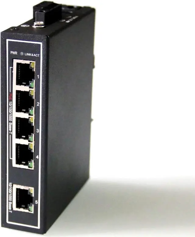 Alt view image 2 of 7 - WIWAV WDH-5GT-POE 10/100/1000Mbps Unmanaged 5-Port PoE Industrial Ethernet Switches with DIN Rail/Wall-Mount (Fanless-30??~75??)