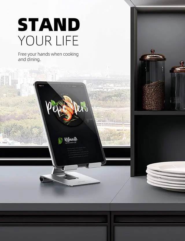 Alt view image 4 of 7 - Lamicall Adjustable Tablet Stand Holder - 360 Degree Rotating Tablet Mount, Desktop Tablet Dock, Compatible with iPad Pro 11 / 12.9, Mini, Air, Tabs, Kindle and 4.7" - 13" Tablet - Silver