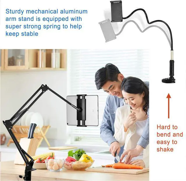 Alt view image 5 of 7 - Tablet Stand Adjustable Foldable Arm Stand for Bed Aluminum Universal Flexible Tablet Holder with 360 Degree Rotation Compatible with iPad/iPhoneX/iPad Pro/N-Switch or Other 4.5~12.9 Inches Devices