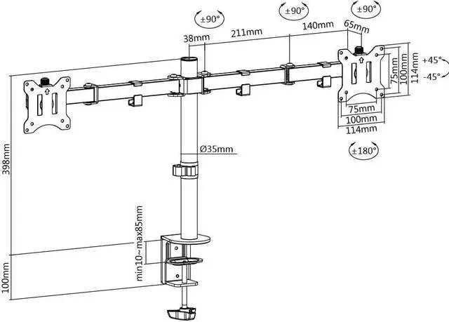 Alt view image 3 of 7 - AMER Dual LCD LED Monitor Desk Mount Stand with C-clamp | Heavy Duty Fully Adjustable Arms Hold 2 Screens up to 32 inches (2EZCLAMP)